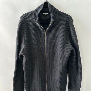 Express Men's XL Black Ribbed Full Zip-Up Sweater 100% Cotton